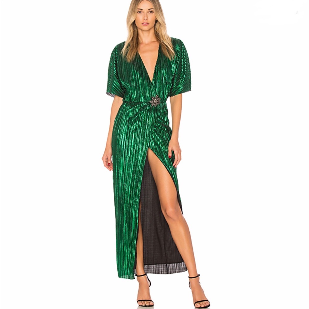 Maxi green Sabrina metallic dress HOUSE OF HARLOW